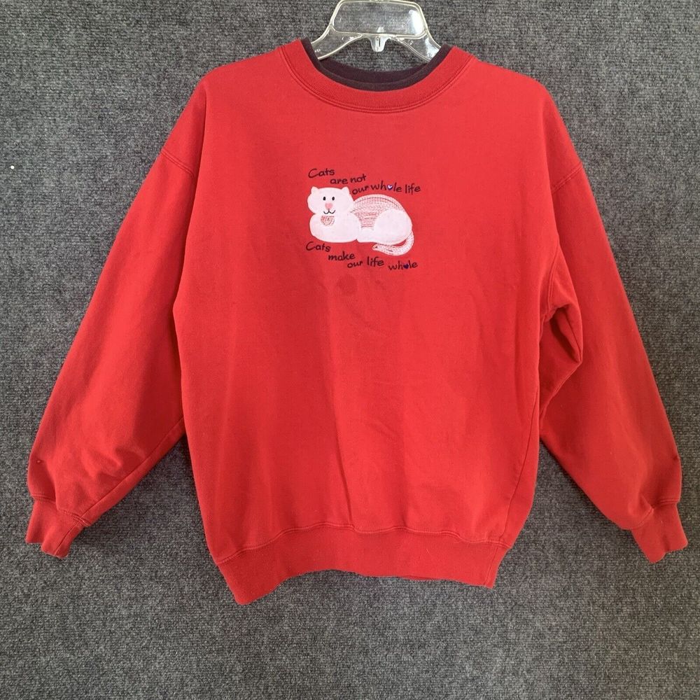 M&C Sportswear Cat Appliqué Sweatshirt Mock Neck Women M